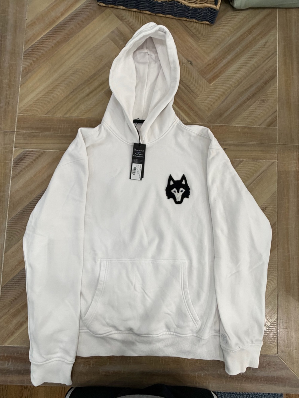 Greyson White Men's Zip-Up Sweater with Black Wolf Patch